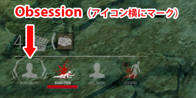 Obsessionとは殺人鬼のターゲットになった生存者のこと。Obsessionや殺人鬼が強化されたり弱体化したりする。